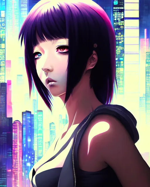 Image similar to portrait Anime Girl cyberpunk cute-fine-face, pretty face, realistic shaded Perfect face, fine details. Anime. Blade Runner vaporwave realistic shaded lighting by katsuhiro otomo ghost-in-the-shell, magali villeneuve, artgerm, rutkowski Jeremy Lipkin and Giuseppe Dangelico Pino and Michael Garmash and Rob Rey