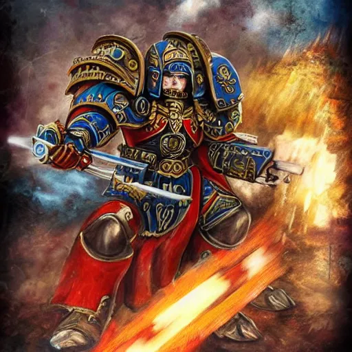 Prompt: russian hero from epics in the style of warhammer 4 0 k