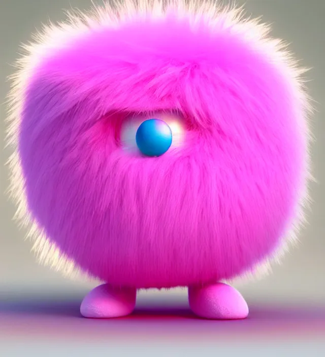 Image similar to high quality 3 d render hyperrealistic very cute big pink little spherical creature, plush mascot, short spiky dense fluffy smooth hair, isometric 3 d, pink fluffy fur, 1 5 0 mm, beautiful natural soft light, rim light, smooth background, artstation, ultra detailed, elegant, ultra detailed, metallic armor, octane render