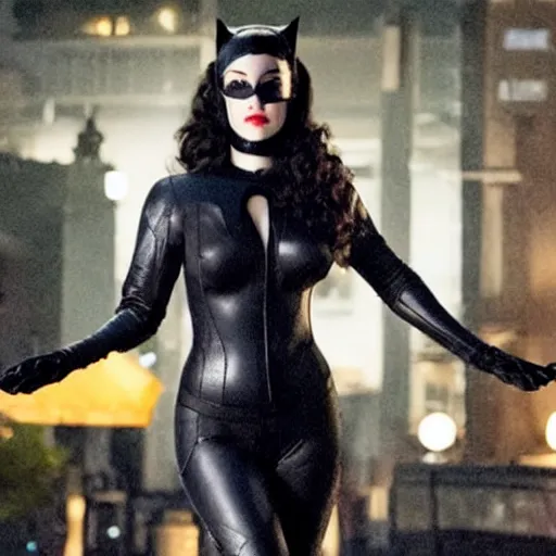Image similar to a movie still of Kat Dennings as Catwoman in the new movie Batman