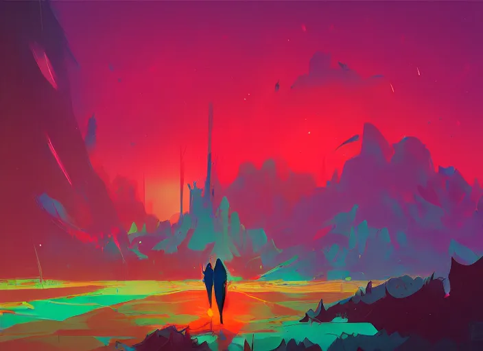Prompt: here we are, stuck by this river, you and i, underneath a sky that's ever falling down, art by anton fadeev and anato finnstark