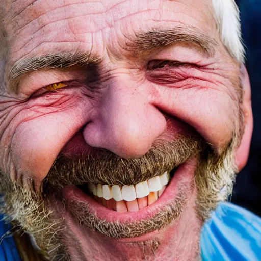 Prompt: nice detailed photos from old man smile