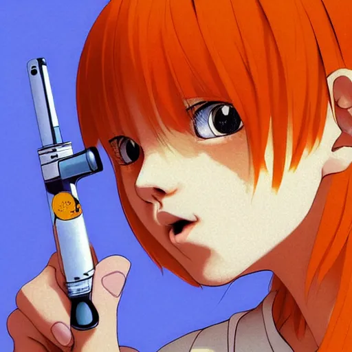 Image similar to an orange tabby cat starting at a syringe by ilya kuvshinov katsuhiro otomo