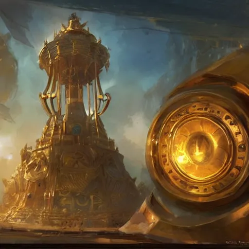 Prompt: a holy bell ringing, a giant golden holy bell, hearthstone art style, epic fantasy style art by Craig Mullins, fantasy epic digital art, epic fantasy card game art by Greg Rutkowski