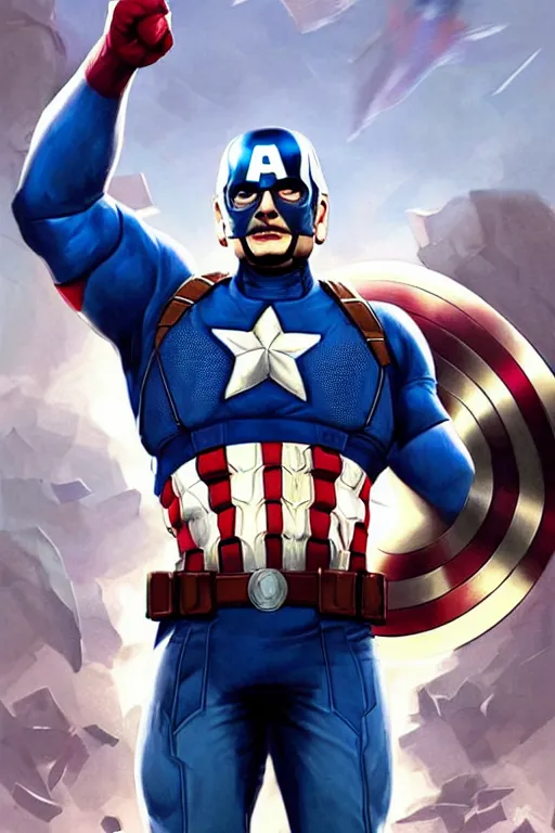 Image similar to Rahul Gandhi as Captain America , Captain America costume, Rahul Gandhi hairstyle, Captain America body type, Rahul Gandhi Face, calm, cute, portrait, baby figure, highly detailed, digital painting, artstation, concept art, smooth, sharp focus, illustration, cinematic lighting, art by artgerm and greg rutkowski and alphonse mucha