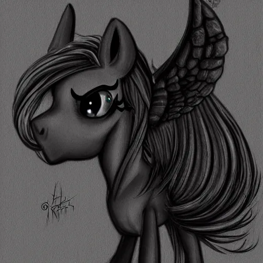 Image similar to my little pony portrait with dark fantasy style, black and white by h. r. giger