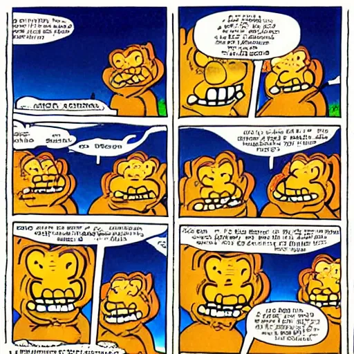 Image similar to Garfield Comic about atomic war, Drawn by Jim Davis, Funny, Sad, Creepy