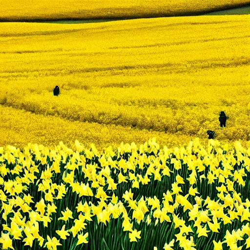 Prompt: i wandered lonely as a cloud, that floats on high o'er vales and hills, when all at once i saw a crowd, a host, of golden daffodils