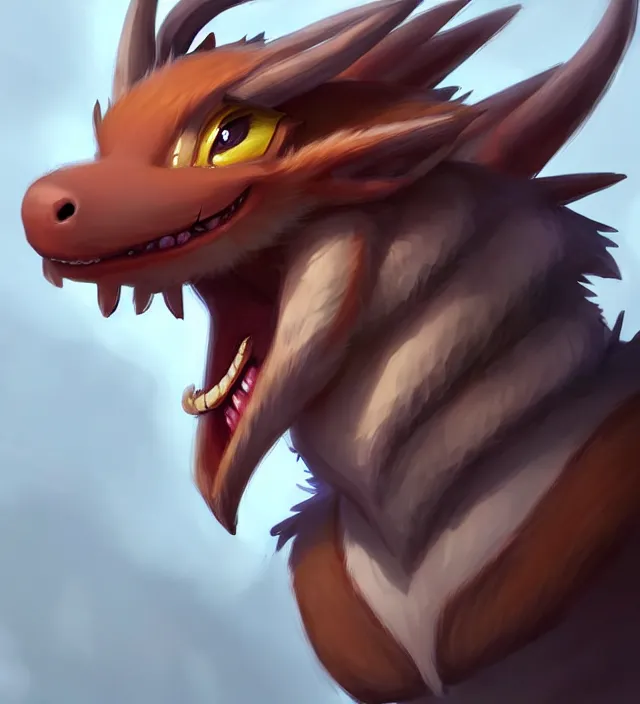 Image similar to character concept art of a cute young male anthropomorphic furry dragon | | cute - fine - face, pretty face, key visual, realistic shaded perfect face, fine details by stanley artgerm lau, wlop, rossdraws, james jean, andrei riabovitchev, marc simonetti, and sakimichan, trending on artstation