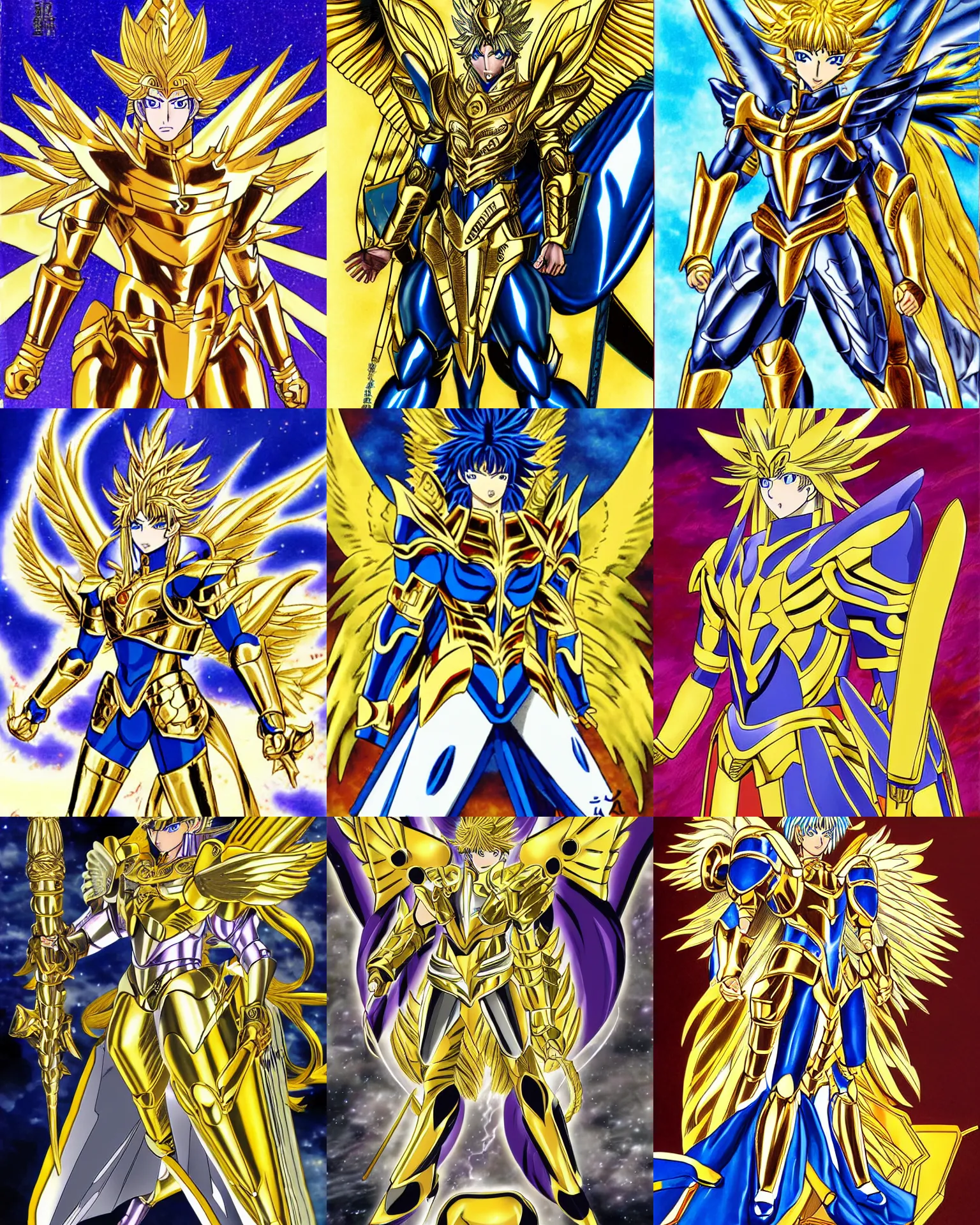 Prompt: portrait of Pegasus Seiya wearing intrincate golden armor by Masami Kurumada