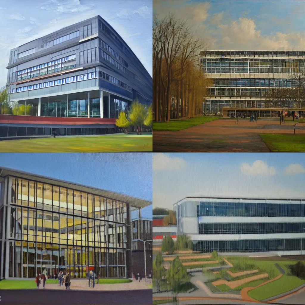 Prompt: tu delft library building, oil painting