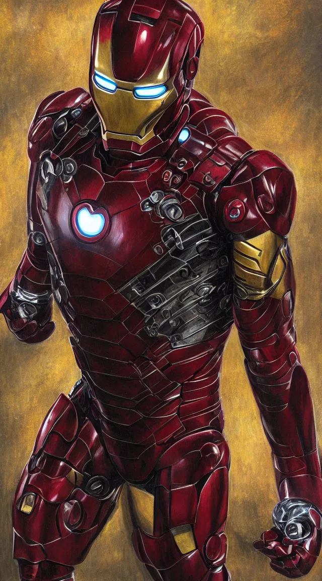 Image similar to Iron man in a hellish suit, by hellraiser art