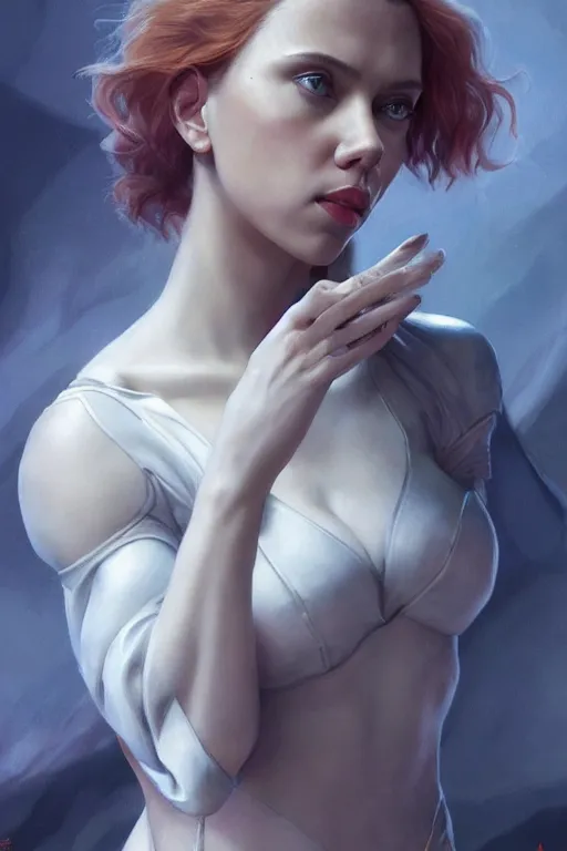 Prompt: Scarlett Johansson wearing the Outfit of GWYNEVERE, anatomy, only two hands, highly detailed, digital painting, artstation, concept art, smooth, sharp focus, illustration, Unreal Engine 5, 8K, art by art by artgerm and greg rutkowski and edgar maxence