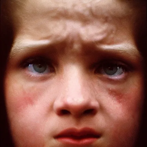 Image similar to a candid extreme closeup portrait of an expressive face of a scared young woman by annie leibovitz