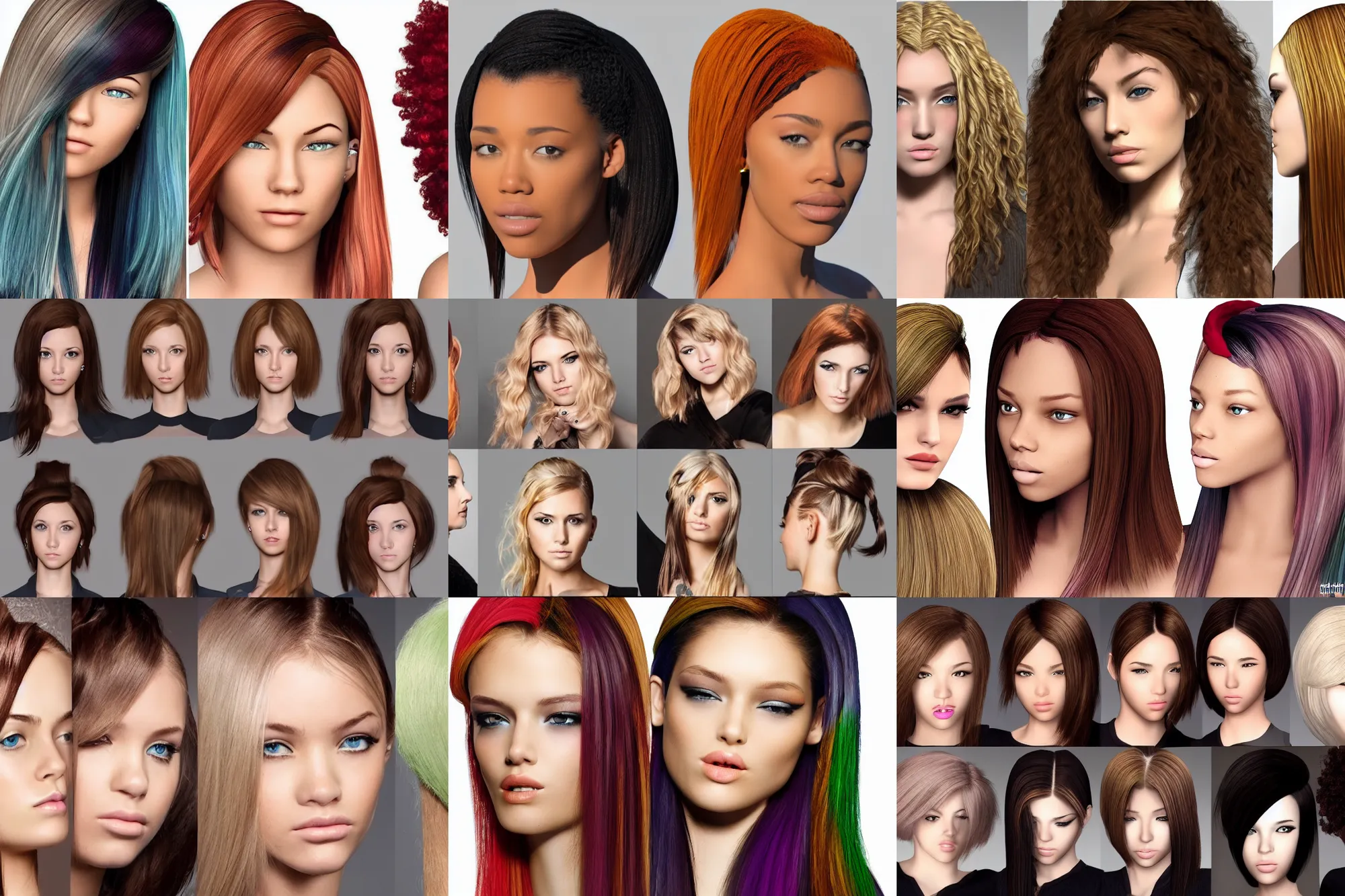 Female Hairstyles, Various Colors, Random Models 