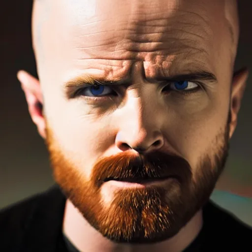 Image similar to Live Action Still of Aaron Paul dressed as and playing Walter White in Breaking Bad, real life, hyperrealistic, ultra realistic, realistic, highly detailed, epic, HD quality, 8k resolution, body and headshot, film still