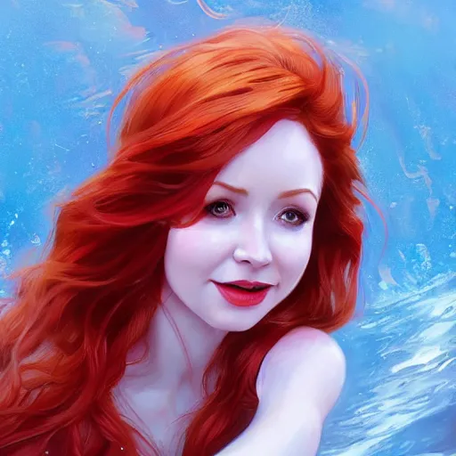 Image similar to Karen Gillian as the little mermaid by Stanley Artgerm Lau, WLOP, James Jean, Andrei Riabovitchev, Marc Simonetti, Yoshitaka Amano, ArtStation, CGSociety