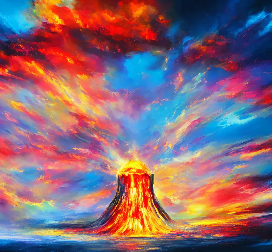 Image similar to nuclear explosion, abstract, acrilic paint, brush paint, heavenly atmosphere, paint, ultra detailed, beautiful image, resolution, artstation