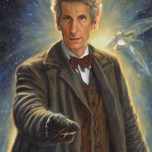 Image similar to Doctor Who, portrait art by Donato Giancola and James Gurney, digital art, trending on artstation