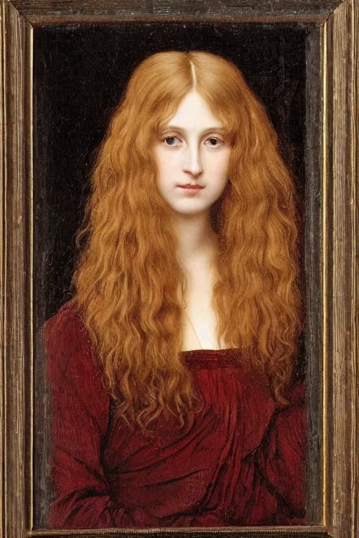 Image similar to Pre-Raphaelite portrait of a young beautiful female with blond hair and grey eyes