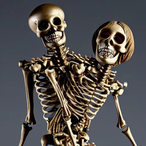 Image similar to sculpture of miniature skeletons building a clockwork woman head in the style of Kris Kuksi