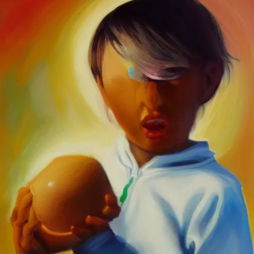 Image similar to stock photo of Saturn eating his child, oil on canvas, trending on artstation, deviantart