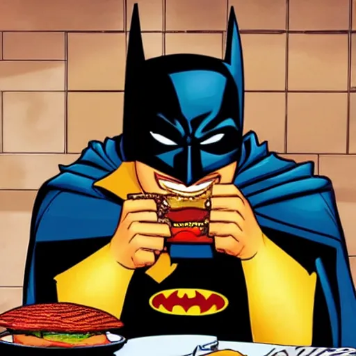 Prompt: Batman eating a burger at McDonalds