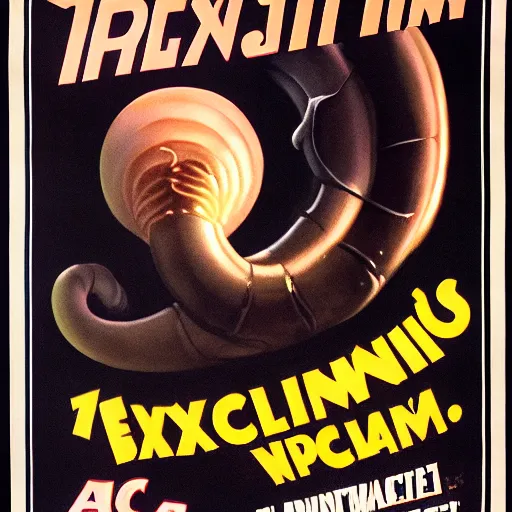 Image similar to 1930s poster of a xenomorphic worm