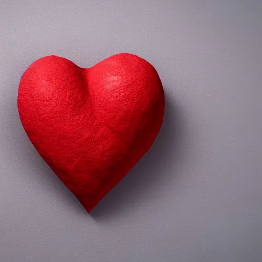 Image similar to 3d render of a red clay heart shape in the middle of a gray sheet of paper, colorful left side