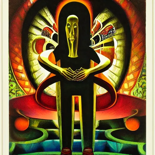 Image similar to the shaman of the subway, an art deco painting by leo and diane dillon and diego rivera, dramatic lighting, god rays, smooth, sharp focus, highly detailed