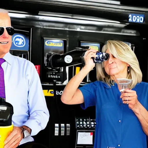 Image similar to Joe Biden sipping gasoline from the gas station gas pump