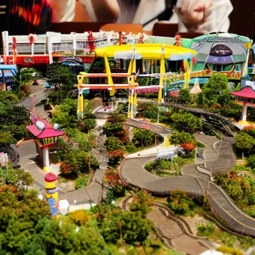 Image similar to a miniature diorama model of a Japanese theme park