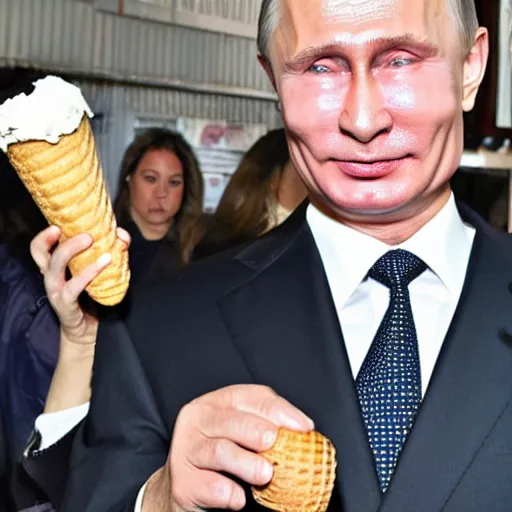 Prompt: Vladimir Putin enjoying an ice cream cone at Coney Island