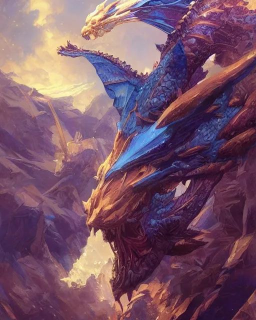 Image similar to Portrait of a Fantasy azure dragon, HD, illustration, epic, D&D, fantasy, intricate, elegant, highly detailed, digital painting, artstation, concept art, smooth, sharp focus, illustration, art by artgerm and greg rutkowski and alphonse mucha, monster hunter illustrations art book