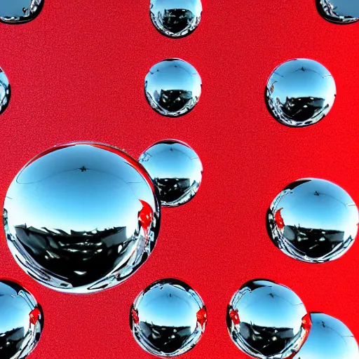 Prompt: chrome spheres on a red cube, lomography