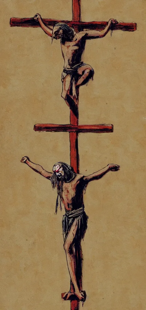 Prompt: a crucified clown