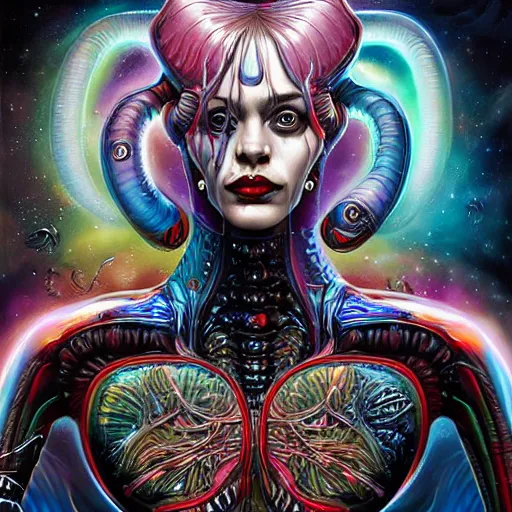 Prompt: underwater cosmic fractal biopunk giger portrait of harley quinn, pixar style, by tristan eaton stanley artgerm and tom bagshaw.