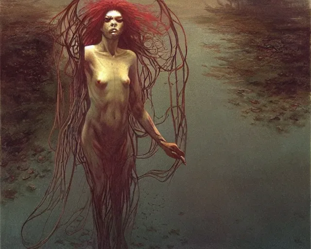 Prompt: the last sight before death by drowning, painted by zdzislaw beksinski and artgerm and greg rutkowski and alphonse mucha and rene laloux