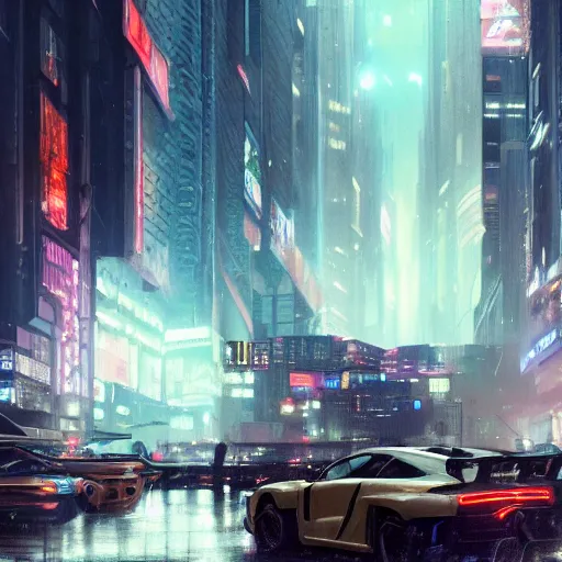 Image similar to cyberpunk city with rain and flying cars, by greg rutkowski and makato shinkai,trending on artstation, sharp focus, very detail,Cinematic Lighting , 8k,wallpaper,