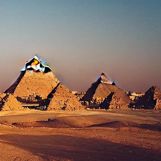 Prompt: “ the pyramids when they were first built, golden hour ”