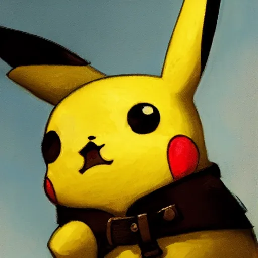 Prompt: close up of pikachu wearing leather armor, cinematographic shot, by daniel f. gerhartz