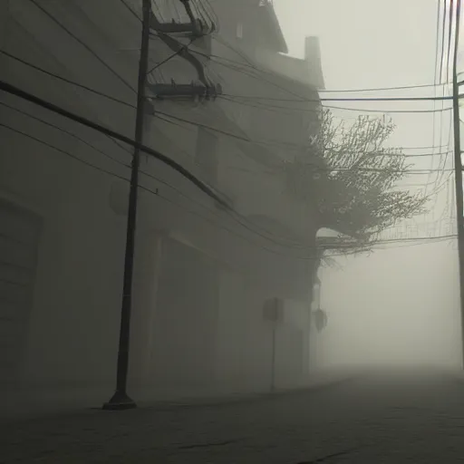 Image similar to silent hill one foggy streets, realistic, 4 k