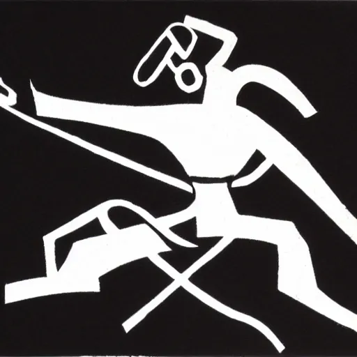 Image similar to 90s retro line drawing of a ninja with synthesizers