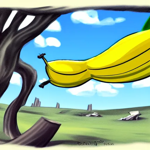 Prompt: a flying banana, cartoon, concept art