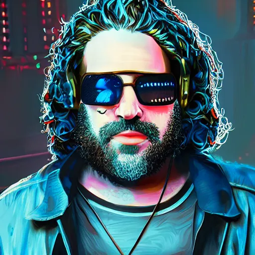 Image similar to highly detailed rony abovitz as jerry garcia, cyberpunk, concept art, character art, studio lightning, bright colors, intricate, masterpiece, photorealistic, hyperrealistic, sharp focus, high contrast, Artstation HQ, DeviantArt trending, 8k UHD, Unreal Engine 5