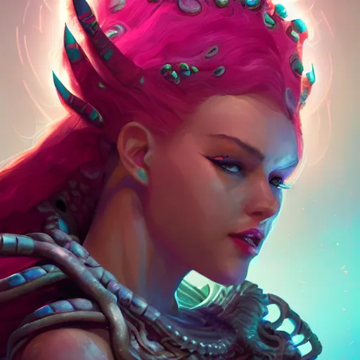 Image similar to Portrait of Kerrigan, the Queen of Blades, as a high priestess dungeons and dragons character, mattepainting concept Blizzard pixar maya engine on stylized background splash comics global illumination lighting artstation lois van baarle, ilya kuvshinov, rossdraws