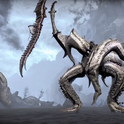 Prompt: a Skyrim mod that adds lovecraftian monsters to the game