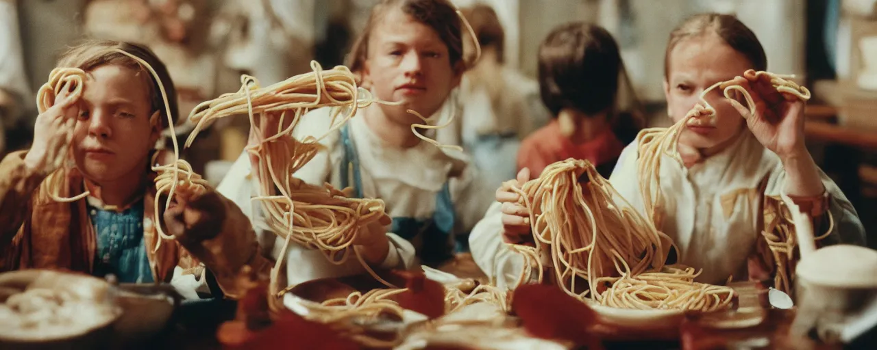 Image similar to the scientific revolution, spaghetti inspiration, aesthetic!!, small details, facial expression, intricate, canon 5 0 mm, wes anderson film, kodachrome, retro