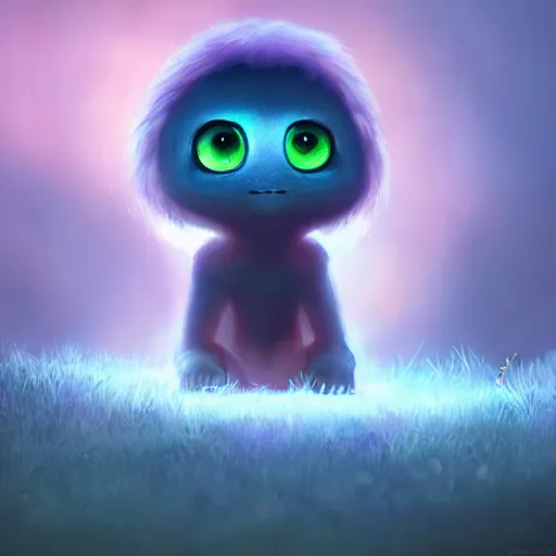 Prompt: adorable glowing creature, trending on artstation, cute, big eyes, matte painting, concept art, pixar, disney, highly detailed, cinematic composition, unreal engine