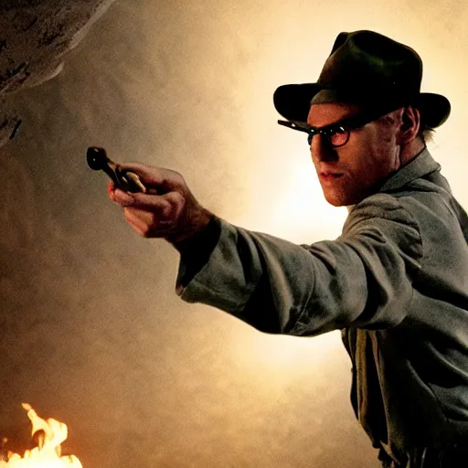 Prompt: Live Action Still of Jerma in Raiders of the Lost Ark, real life, hyperrealistic, ultra realistic, realistic, highly detailed, epic, HD quality, 8k resolution, body and headshot, film still